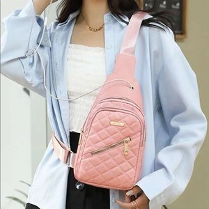 Sling bag crossbody pink pockets zipper quilted womens bags